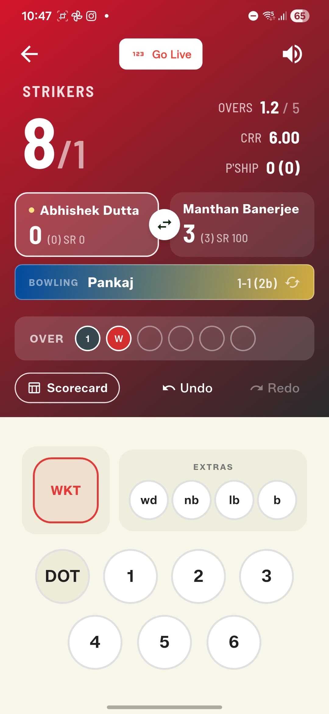 Full Match scoring screen in GullyCrix