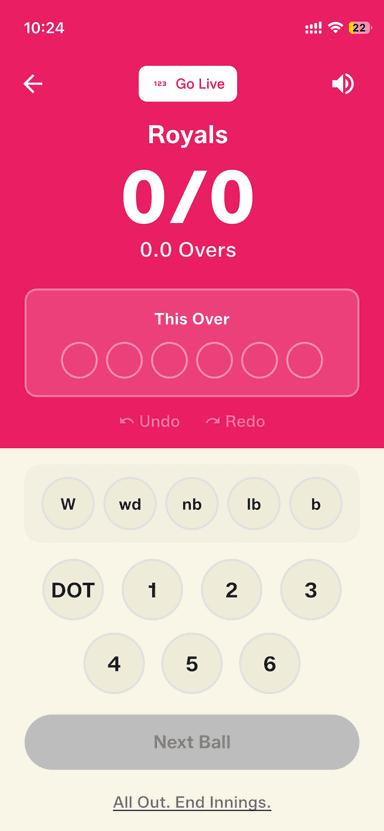 Tap 'Go Live' to start broadcasting your match