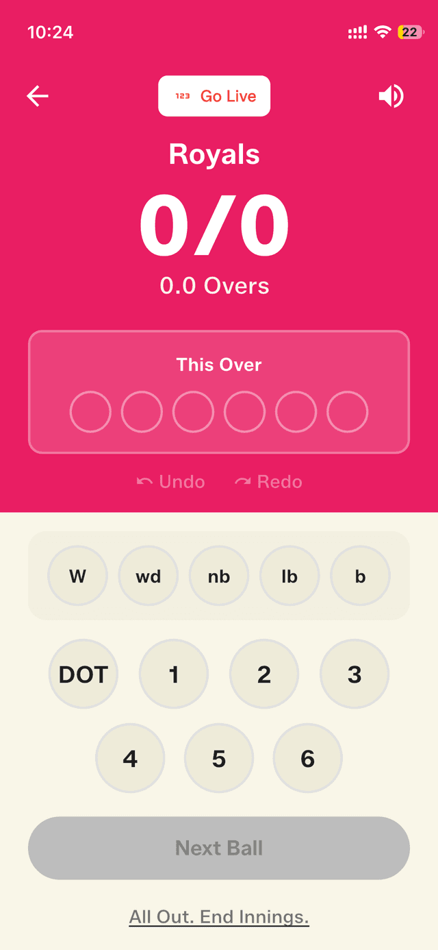 Tap 'Go Live' to start broadcasting your match