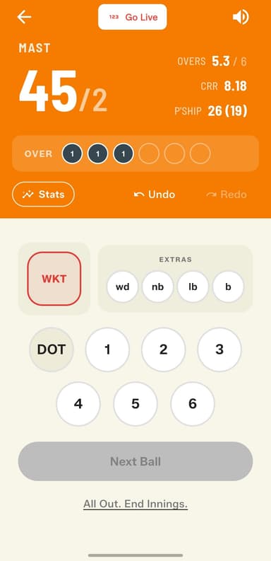 The same scoreboard off-stream — tap to go live