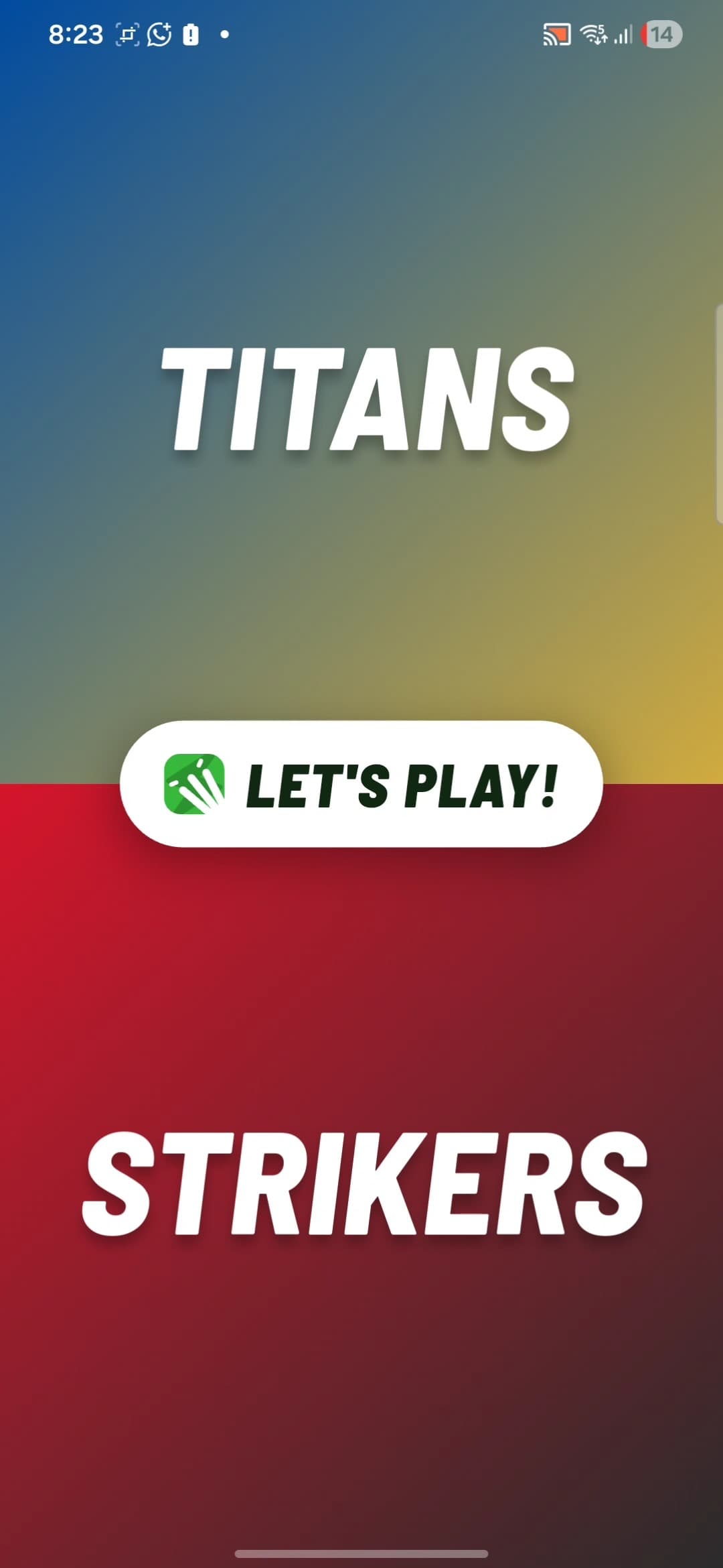 Titans vs Strikers — the Let's Play match splash in GullyCrix 3.0